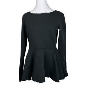 Queensense Peplum Sweatshirt Womens Size M Frayed Edges Black Witchy Whimsigoth